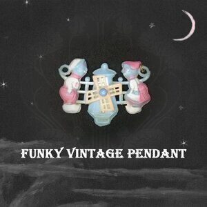 Vintage Celluloid Pendant Pink Blue Dutch Boy Dutch Girl for Novelty Jewelry